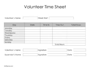 Volunteer timesheet