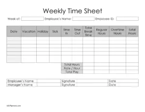 Weekly timesheet - with break time and vacation and sick days