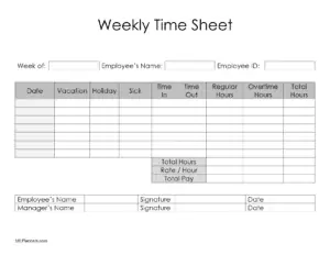 Weekly timesheet with vacation and sick days