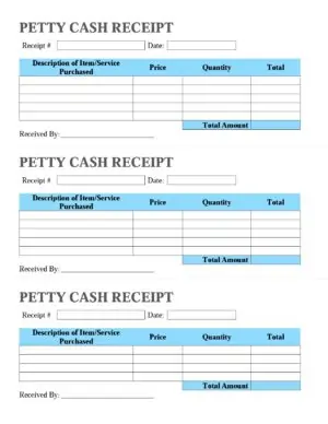 petty cash receipts template with signature