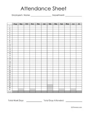 Employee attendance sheet