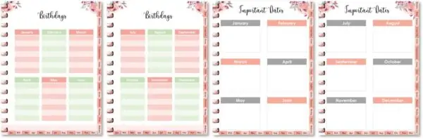 Birthday calendar and important dates