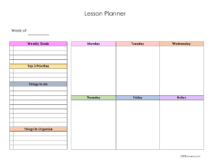 Weekly teacher planner