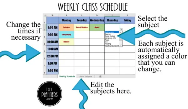 Weekly Class Schedule Excel