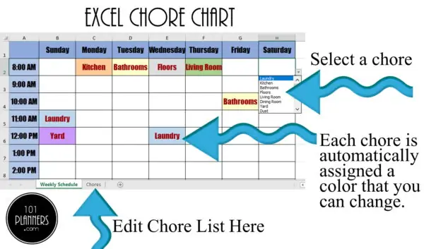 Excel chore chart