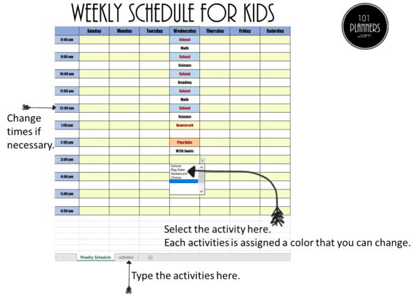 Weekly Excel schedule