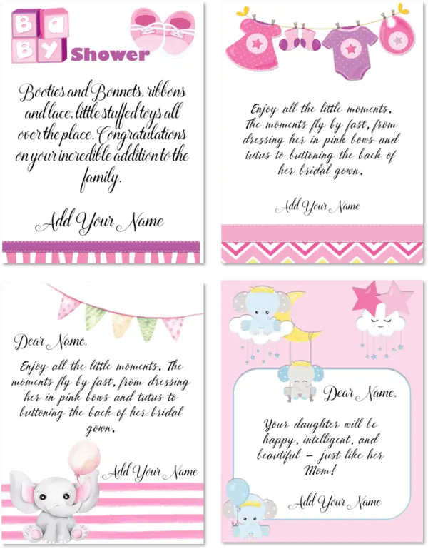 Baby shower cards for girl