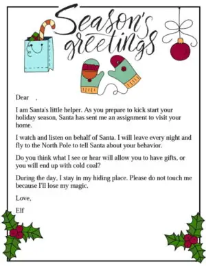 Free printable Elf on the Shelf Letter