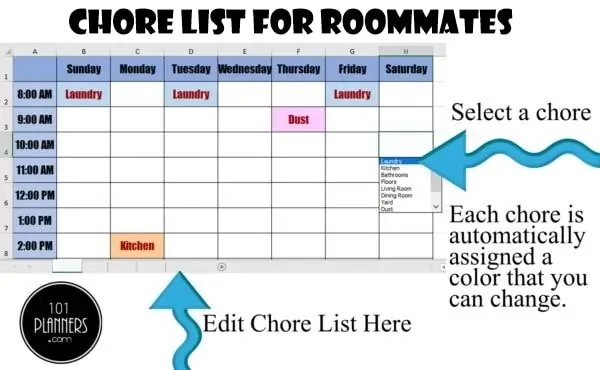 Excel chore chart