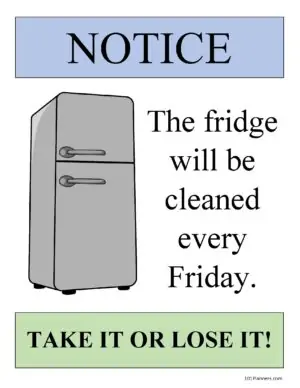 Printable fridge clean sign