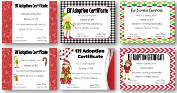elf adoption certificates
