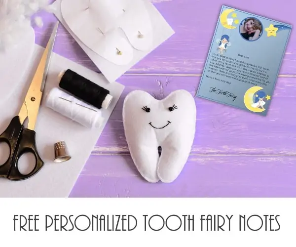 Tooth fairy notes that you can personalize with your child's name and photo