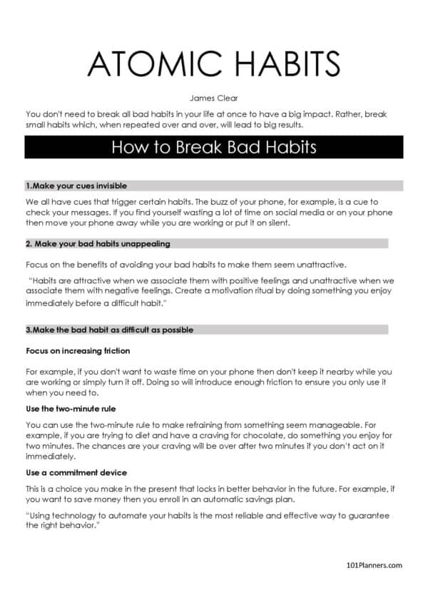 FREE Atomic Habits Cheat Sheet, Worksheets & Scorecard