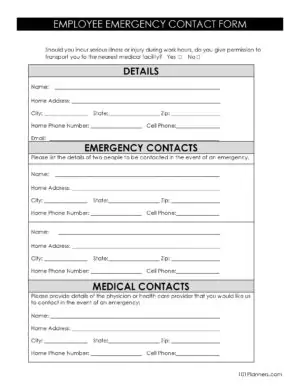 Emergency contact sheet