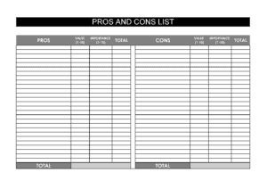 Pros and cons chart