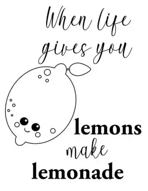 Black and white image with kawaii cute lemon