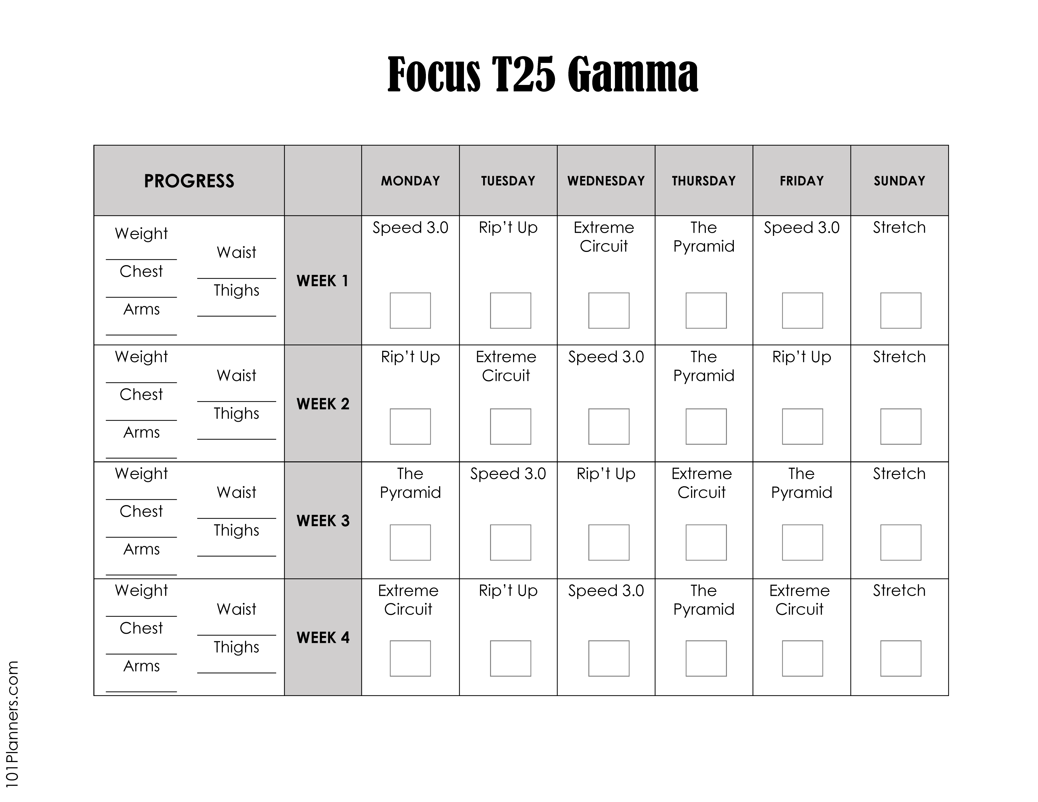 Free Printable Focus T25 Calendar