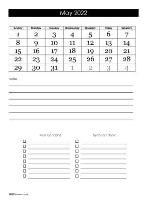 Calendar with Big Numbers