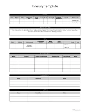 Itinerary Template for vacation