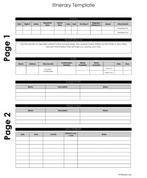 Trip itinerary template