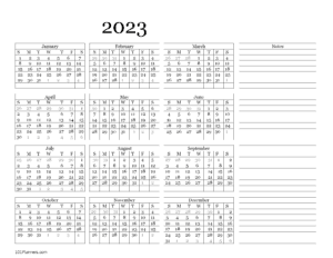 printable yearly calendar 2023