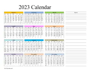 2023 yearly calendar printable