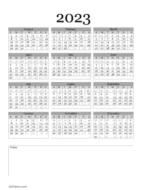 year calendar 2023