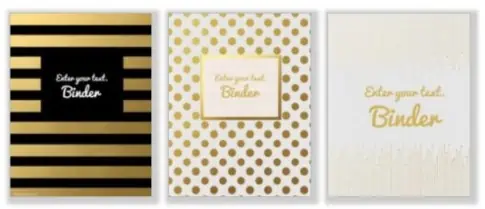DIY binder cover templates in gold, black and other colors
