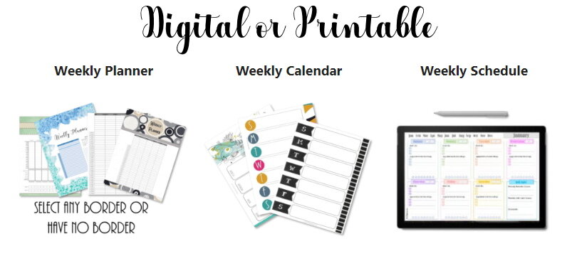 Header image that shows 3 options: Weekly planner, weekly calendar and weekly schedule
