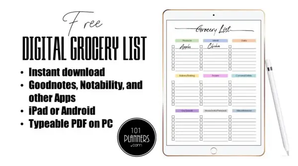grocery list for a digital planner