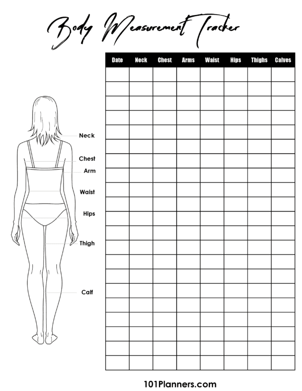 body measurement chart female with a chart to track the measurements 20 times