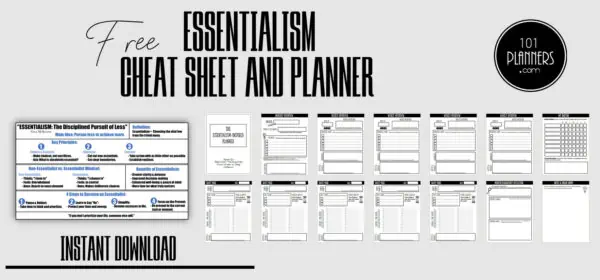 essentialism planner and cheatsheet