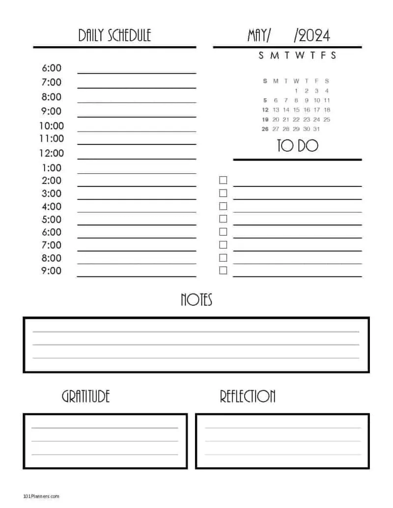 May Daily Planner 2 - (Black and White)