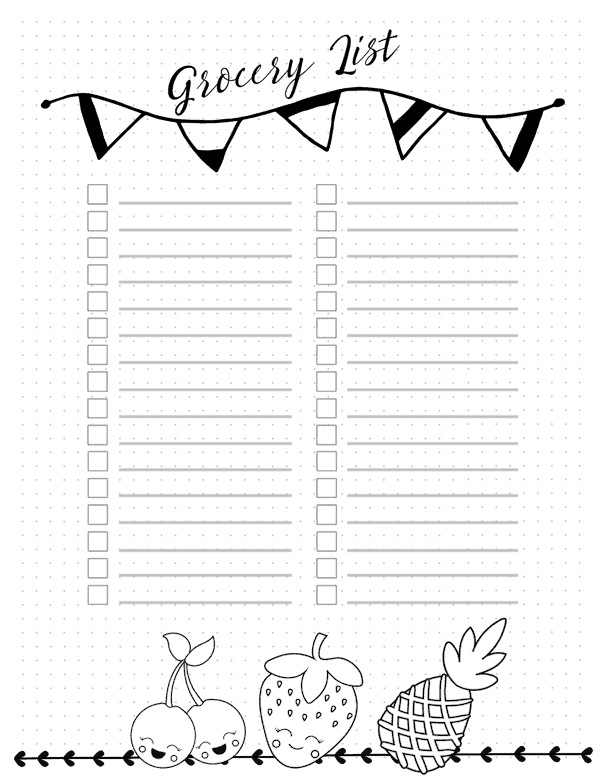 Bullet journal grocery list