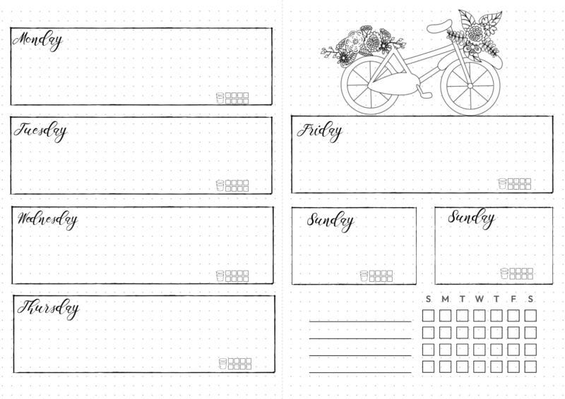 Blank Double Bullet Journal - Weekly Spread - A5 Size - Print on A4 (With a Habit Tracker and Doodles)