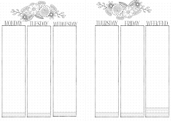 Weekly double BuJo spread with doodles