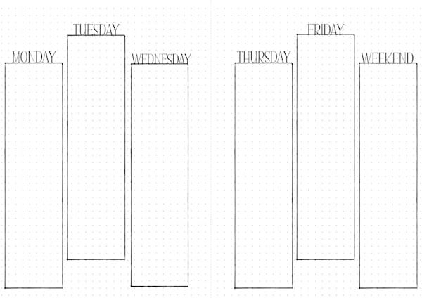 Blank Double Bullet Journal – Weekly Spread – A5 Size – Print on A4 (Not Aligned)