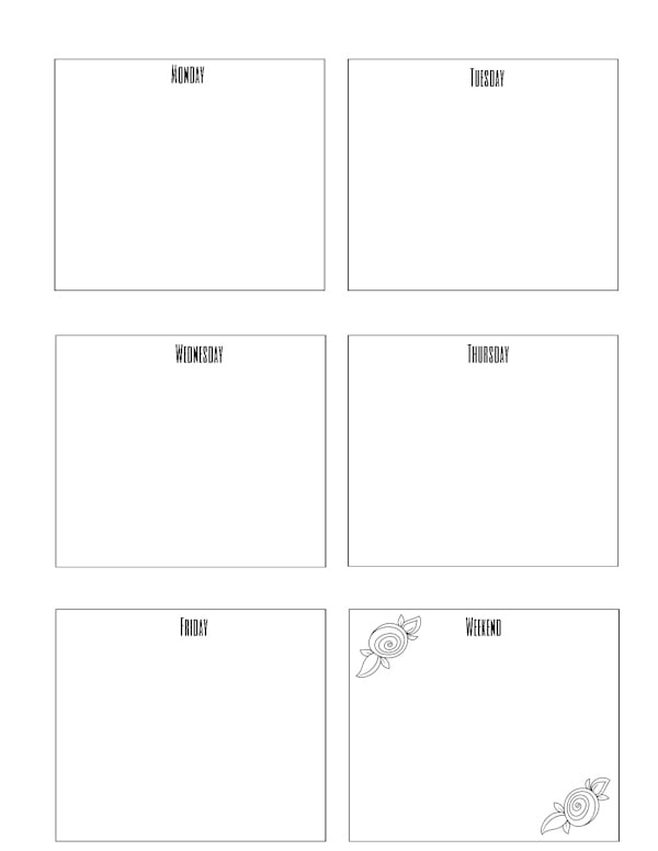 Weekly spread - 6 boxes