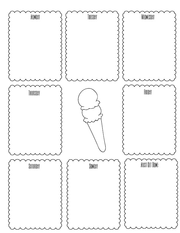 Weekly spread - 9 boxes